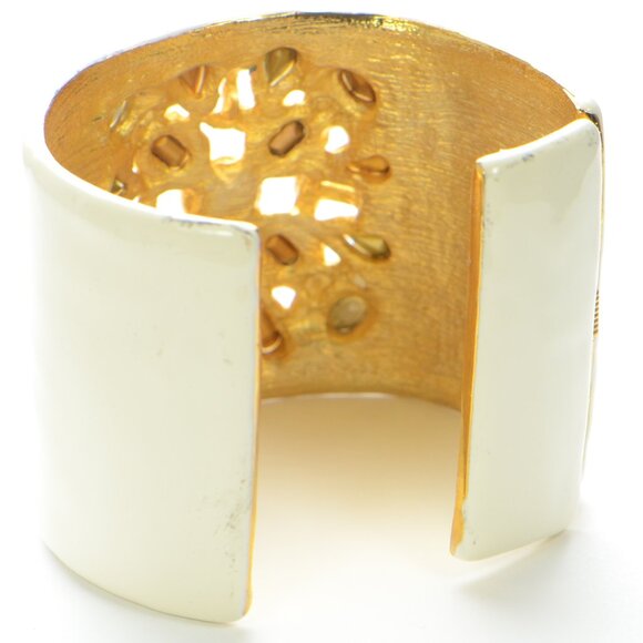 Vintage Kenneth Jay Lane KJL White Enamel Multi-stone Crystal Bracelet - Picture 3 of 8